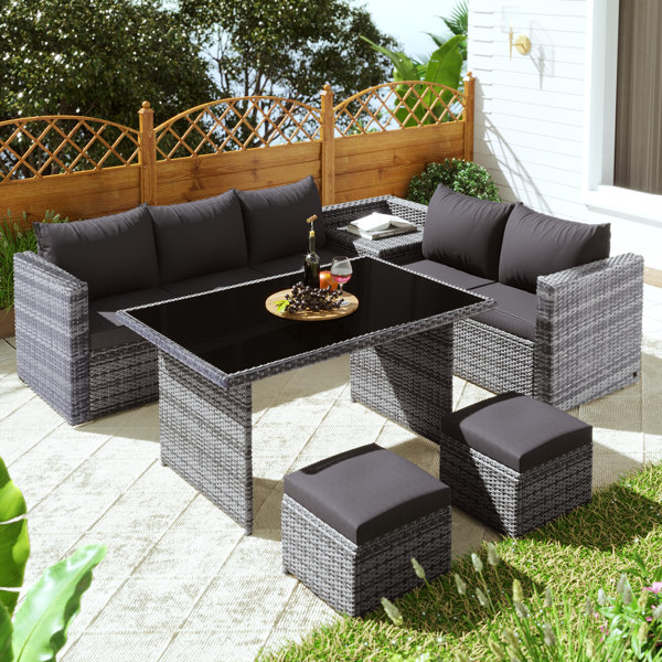 Tussey 6 seater discount rattan corner sofa set